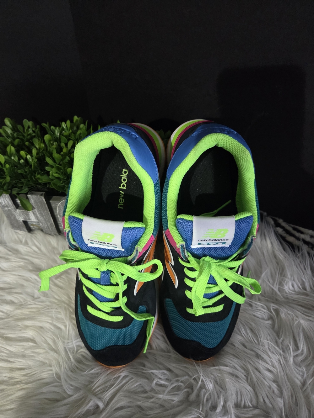 New Balance 574 Black Energy Neon Multicolor Retro Women Sneakers. Size 9.5D - Picture 6 of 11